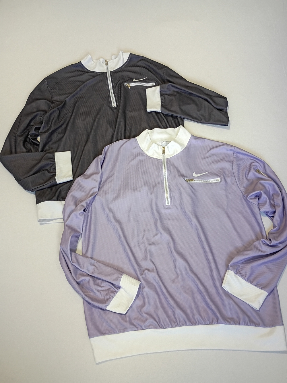 Nike Quarter Zip Pullover Lot of 2 Mesh Sweatshirts Gray Lavender Flawed AS IS